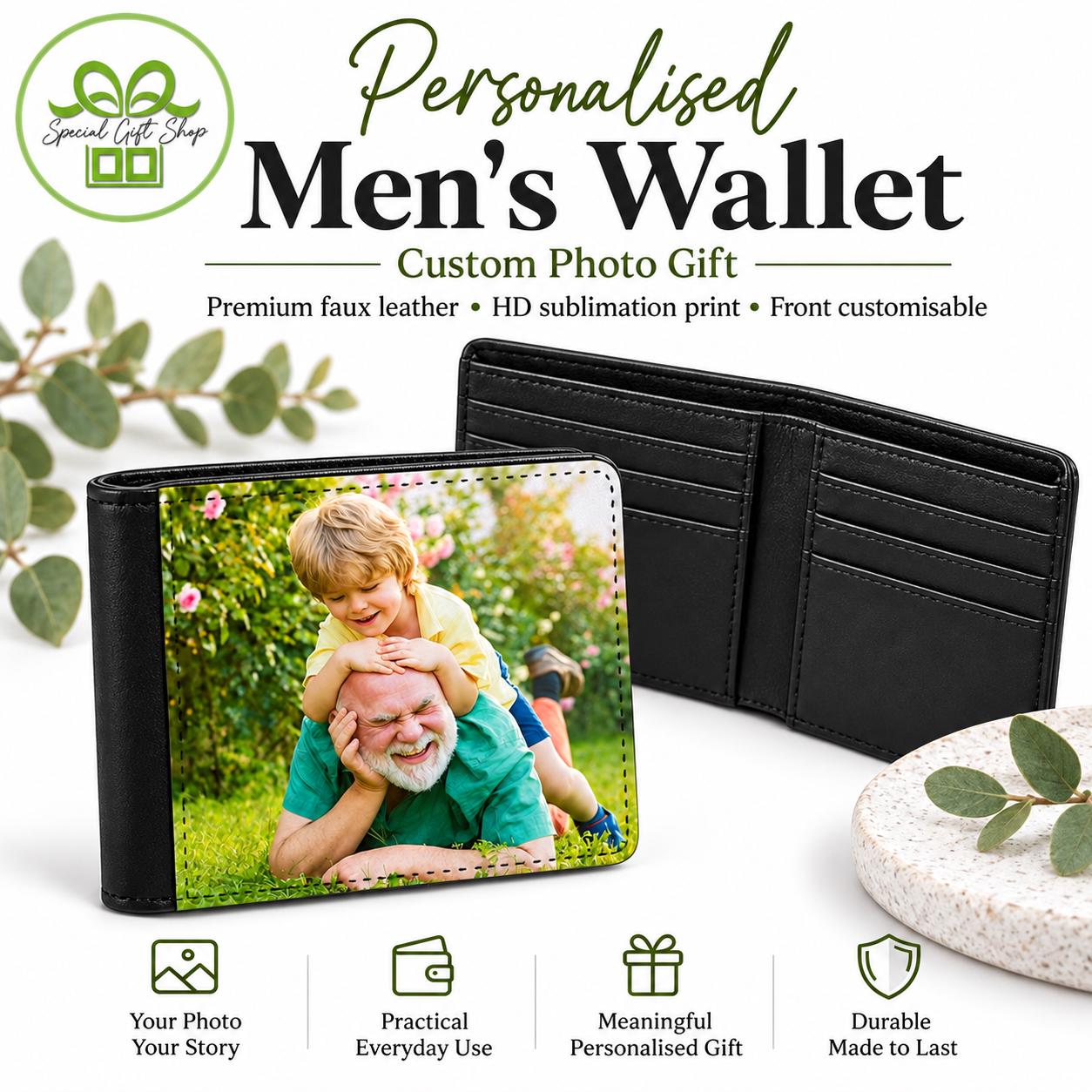 Personalised Men’s Black Bi-Fold Leather Wallet – Custom Photo Gift