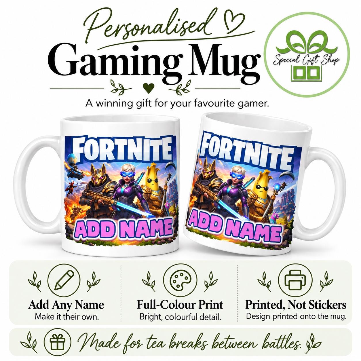 Personalised Gaming Mug, Custom Battle Royale Name Cup (PURPLE)