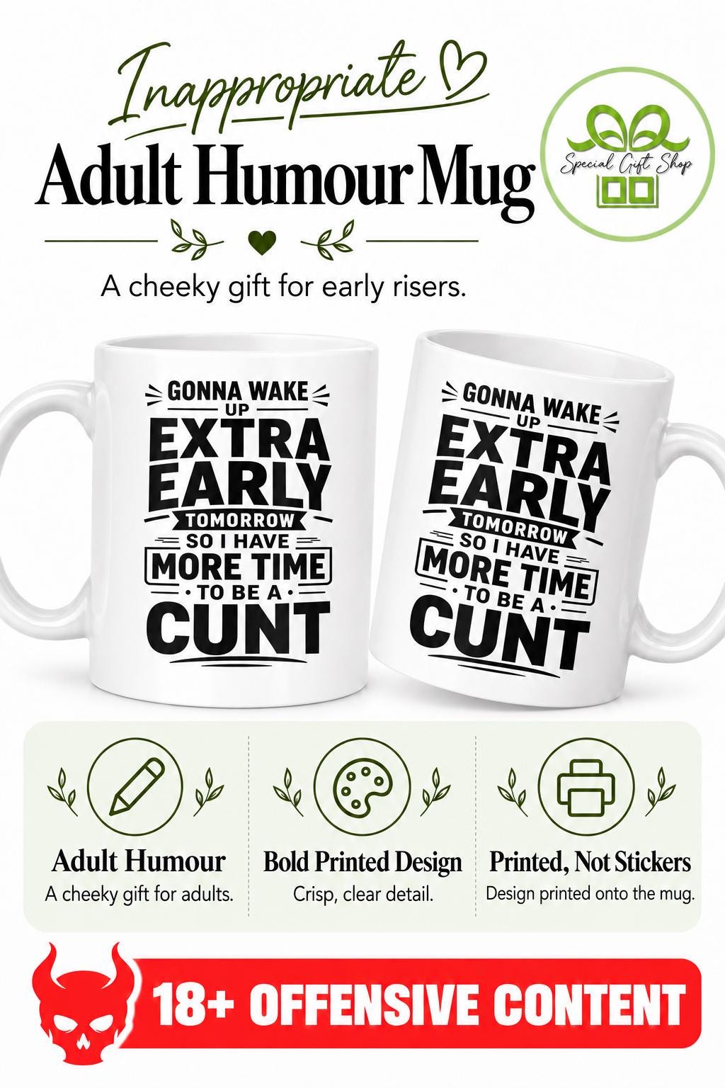 Custom Funny Rude Morning Mug, Sarcastic Early Riser Gift, Offensive Coffee Cup for Friends, Birthday or Workmate Gift