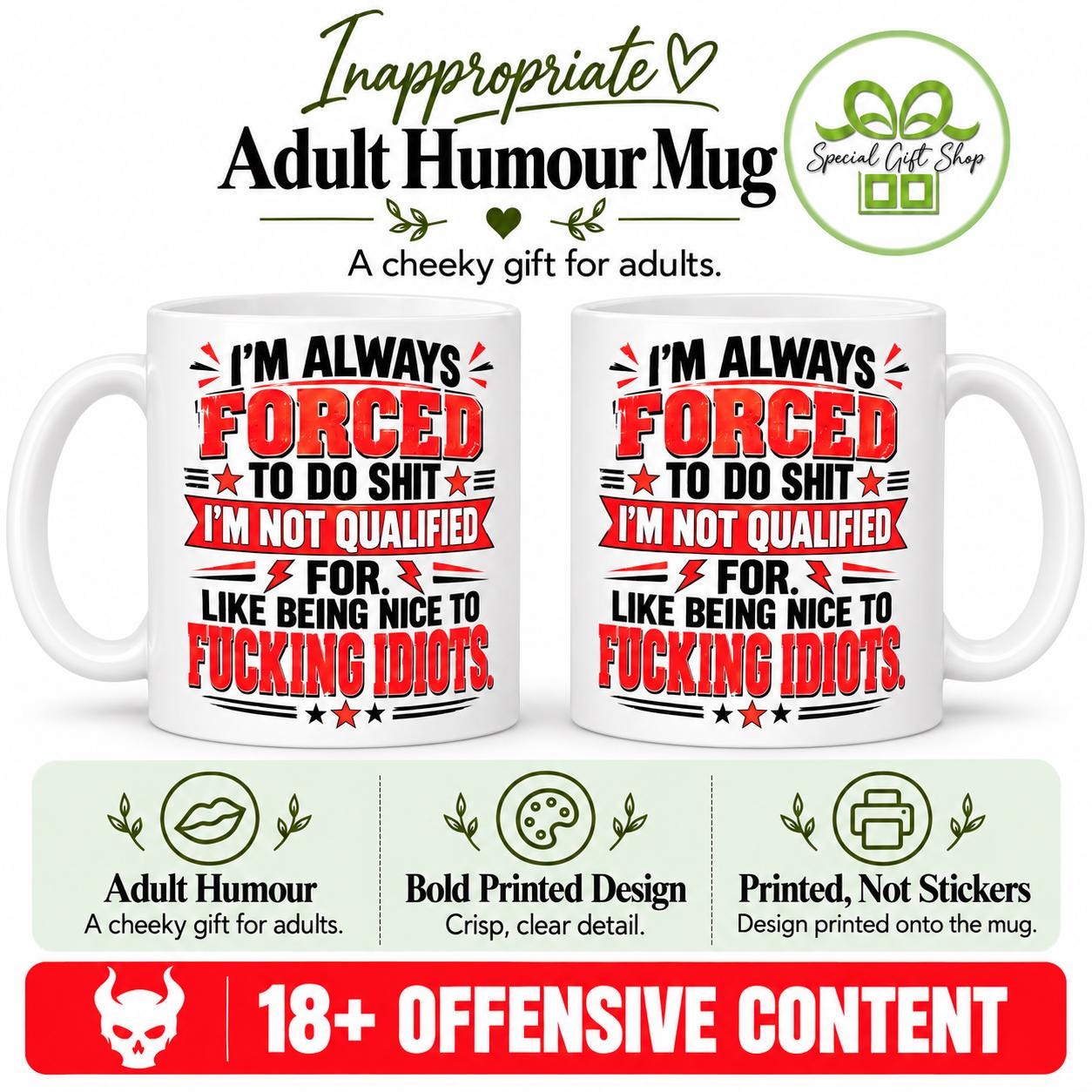 Forced to Be Nice Mug, Funny Rude Coffee Cup, Sarcastic Colleague Gift, Adult Humour Birthday Present, 11oz Ceramic Mug