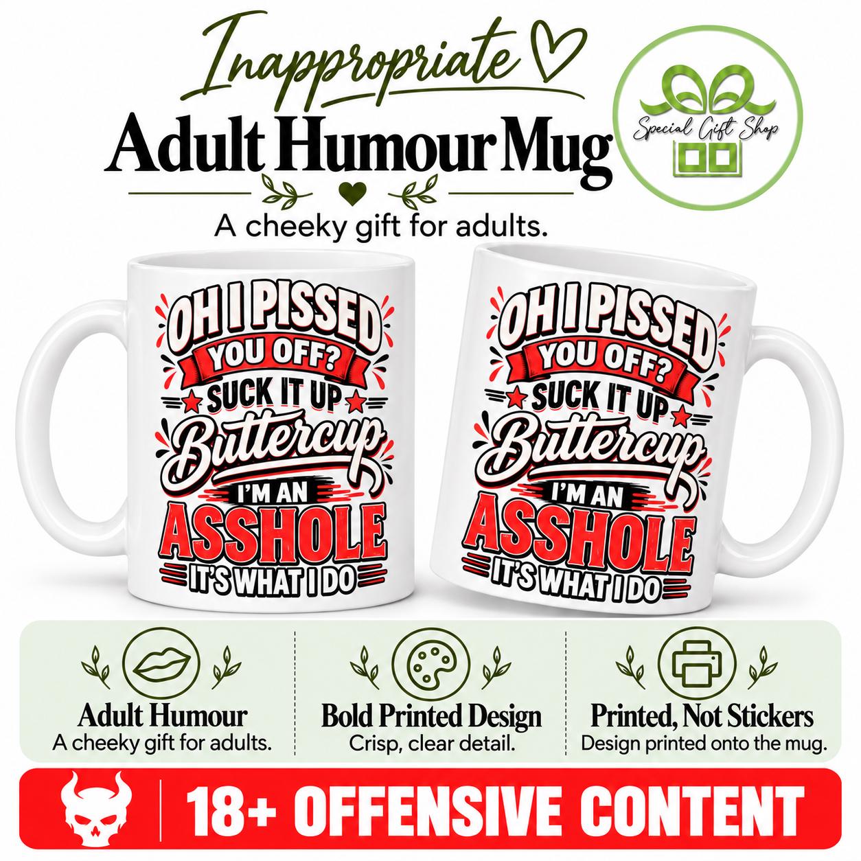Suck It Up Buttercup Mug, Funny Rude Coffee Cup, Adult Humour Gift, Sarcastic Birthday Present, 11oz Ceramic Mug