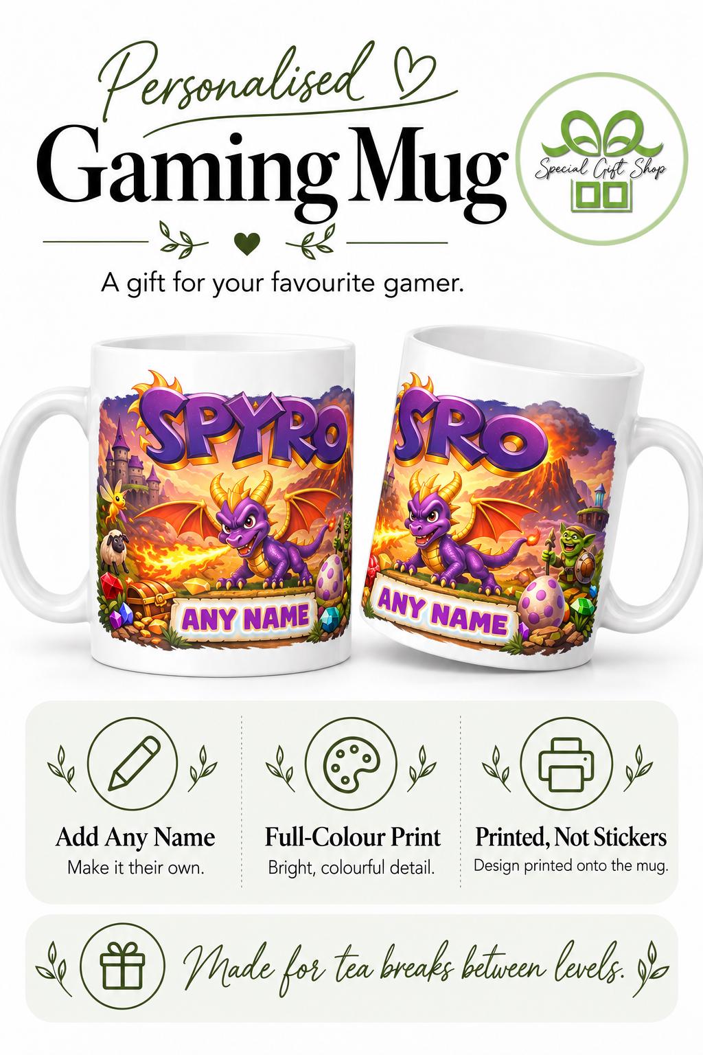Personalised Spyro Dragon Gaming Mug – Custom Name Retro Gamer Gift