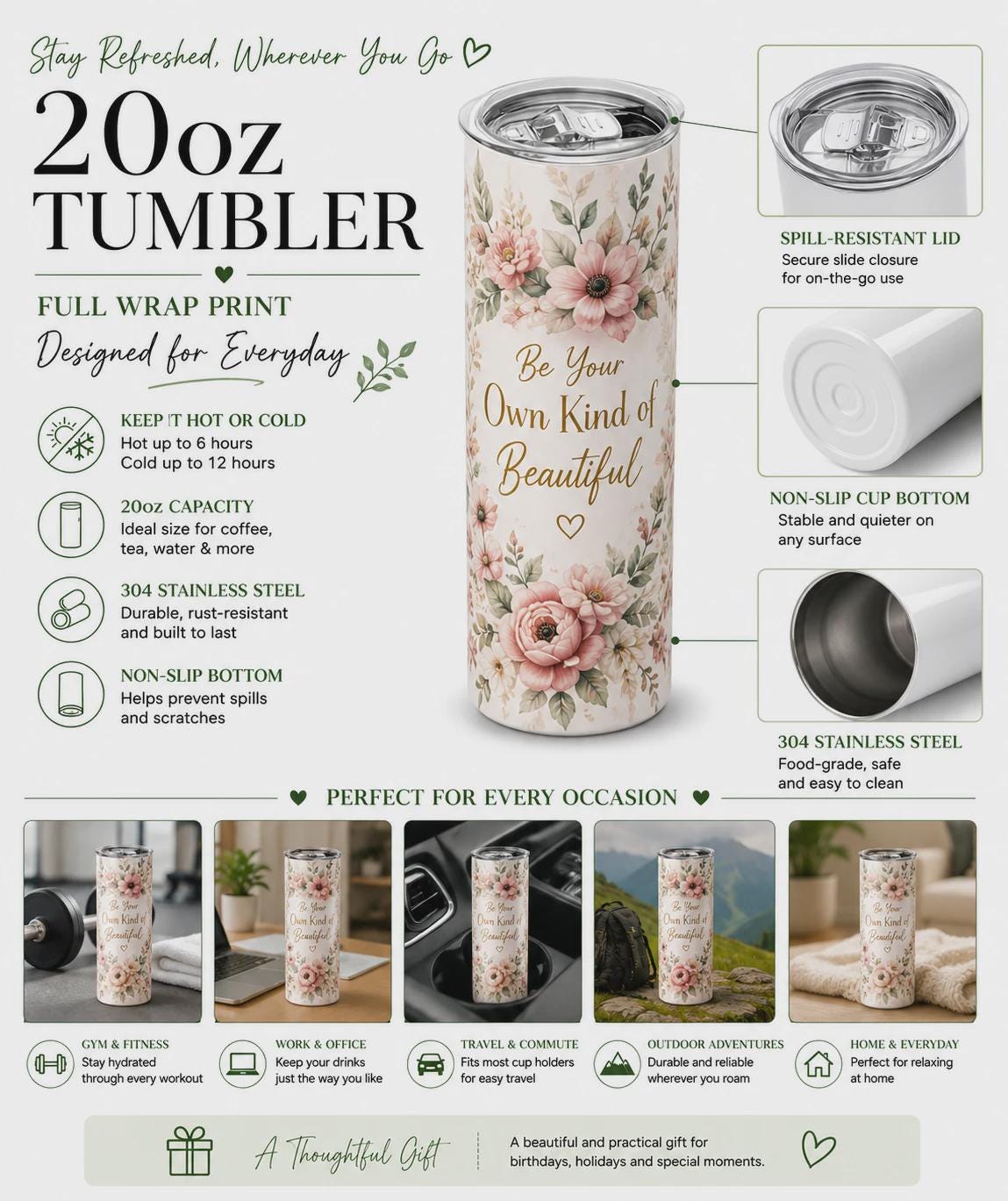 20oz Aluminium Photo Tumbler – With Lid & Straw | Birthday Gift | Stocking Filler
