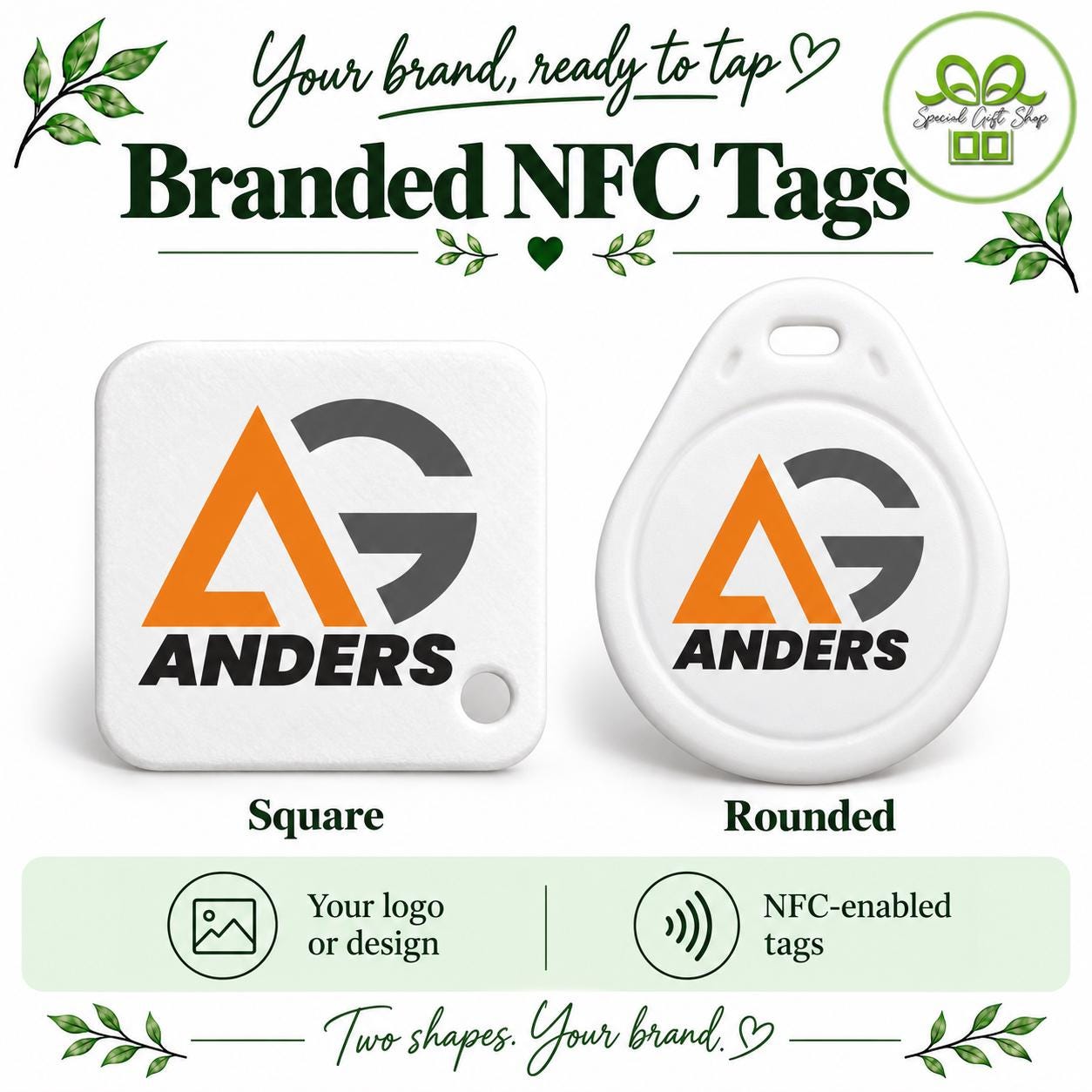 Personalised Business NFC Tag, Custom Logo Keyring Tag, Contact Sharing Tag, Square or Rounded