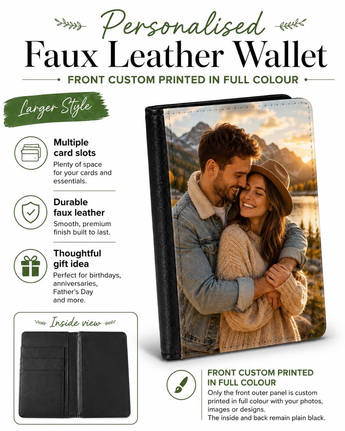 Personalised Black Bi-Fold Long Leather Wallet