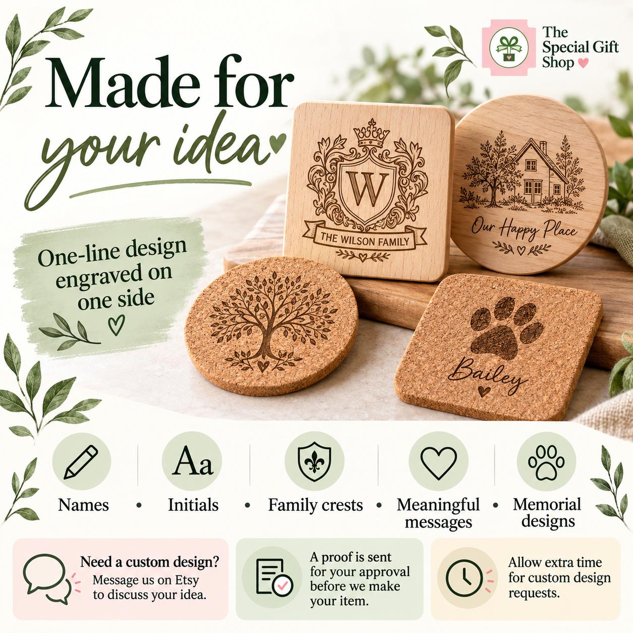Personalised Engraved Wooden & Cork Coaster