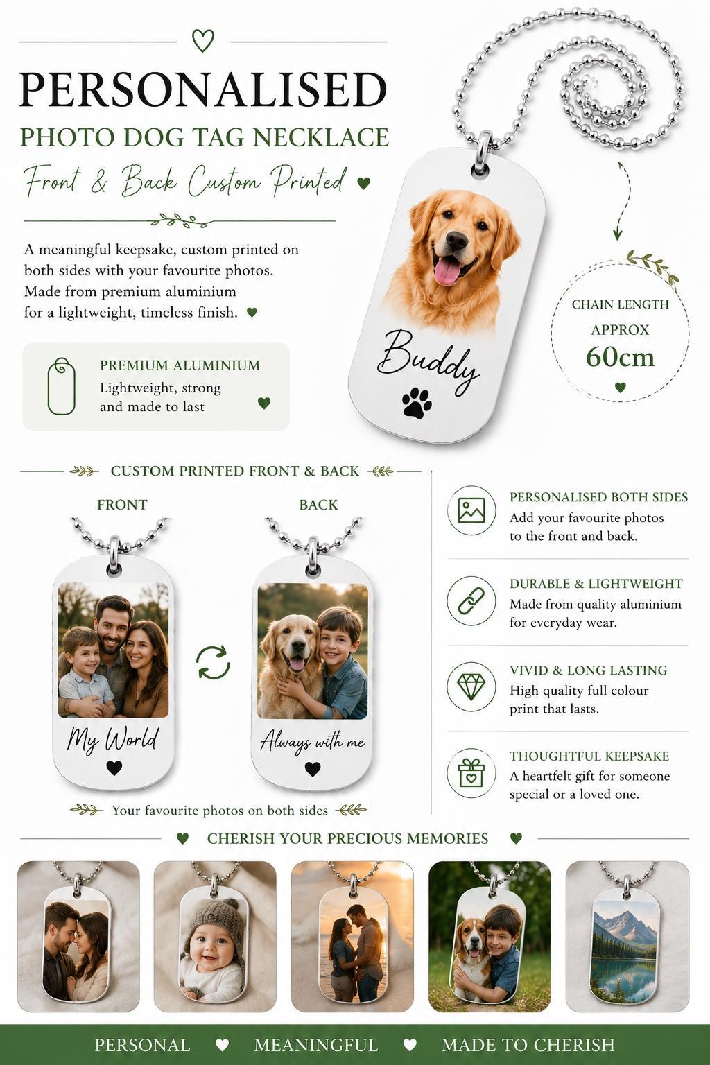 Aluminium Photo Dog Tag Necklace