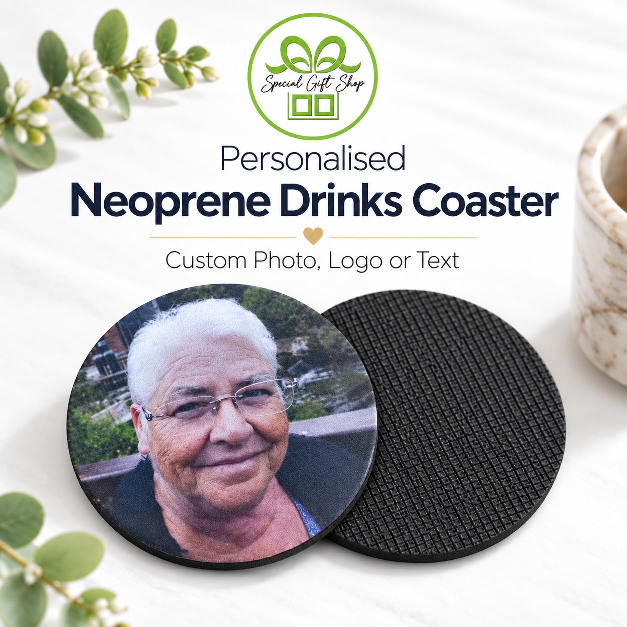 Neoprene Coasters – Printed Photo & Text Personalized Drink Coaster, Quality Bar Accessories for Home