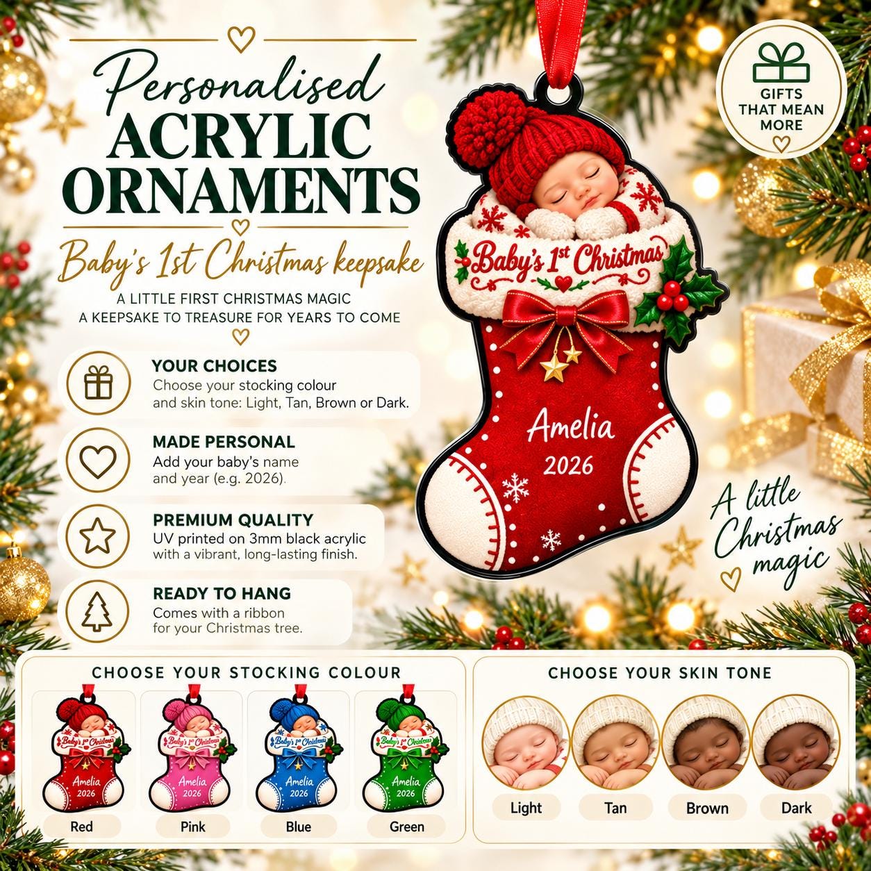 Personalised Baby’s First Christmas Acrylic Ornament – Custom Festive Keepsake