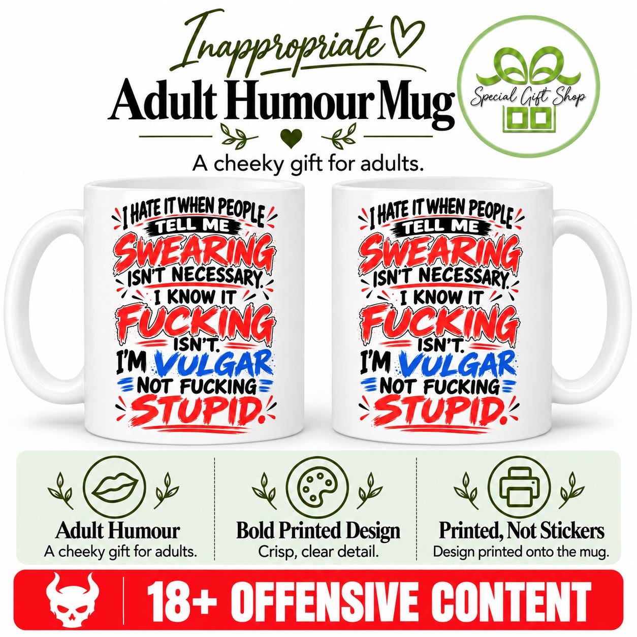Swearing Isn’t Necessary Mug, Funny Adult Humour Coffee Cup, Rude Birthday Gift, 11oz Ceramic Mug