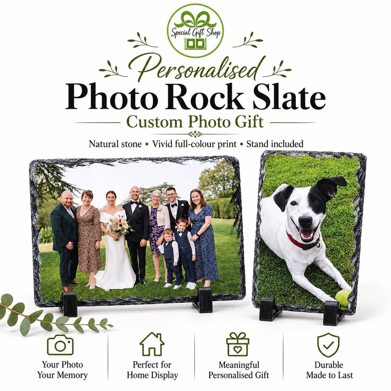 Personalised Custom Rock Slate With Stands Photo Frame - Anniversary, Wedding, or Christmas Gift