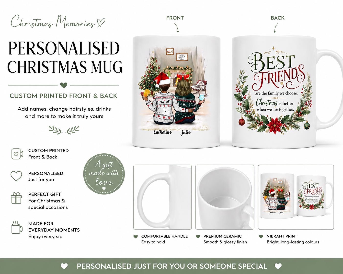 Personalised Christmas Mug – Custom 2 or 3 Women