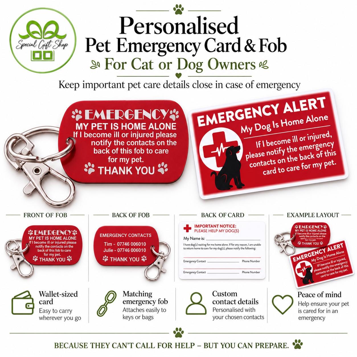 Pet Emergency Contact Fob | Home Alone Pet Safety Kit