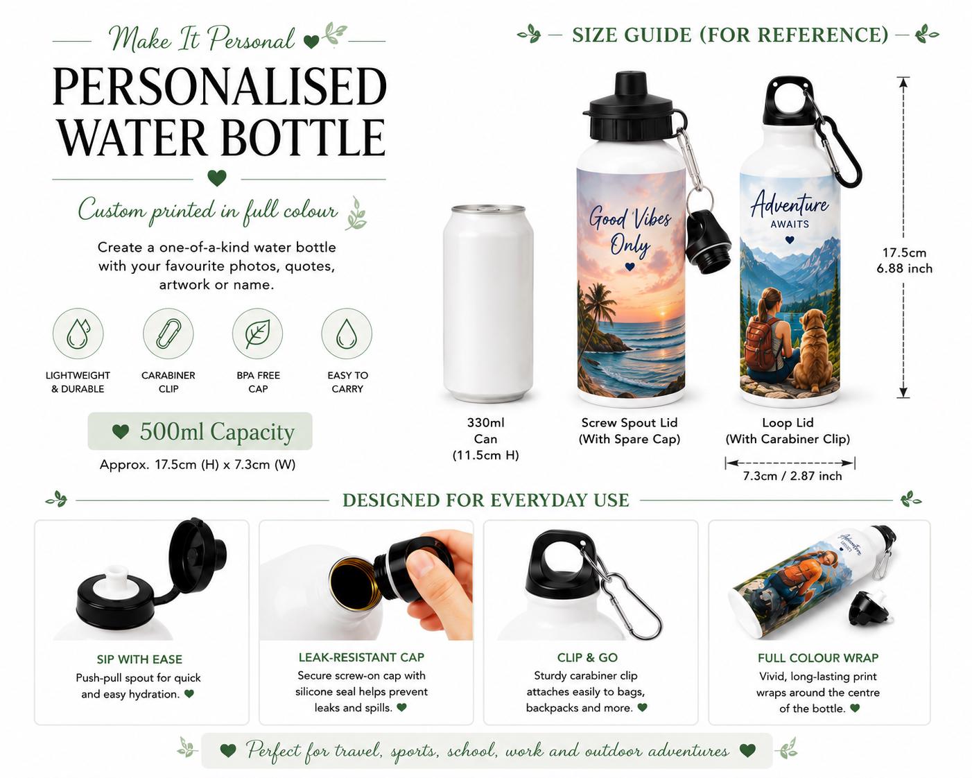 Personalized Aluminium Water Bottle – Custom Photo & Text