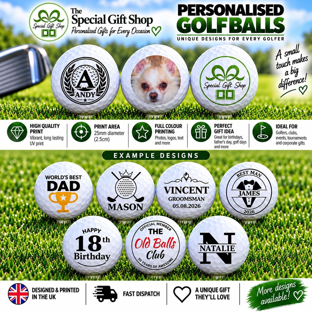 Personalised Photo Golf Ball, Custom Pet or Face Picture, Golf Lover Gift, Birthday Present, Father's Day Gift
