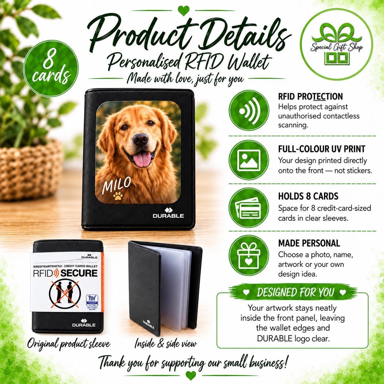 Personalised RFID Card Wallet – Custom Photo, Name or Design, Holds 8 Cards