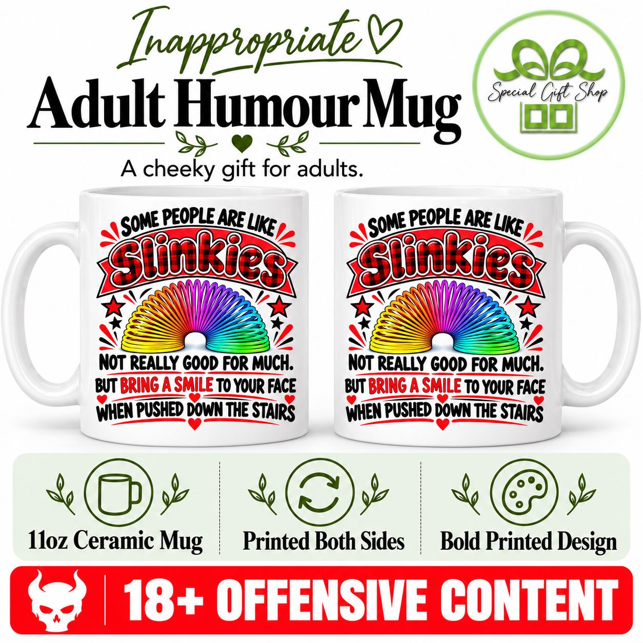 Some People Are Like Slinkies Mug, Funny Dark Humour Coffee Cup, Sarcastic 11oz Ceramic Mug, Adult Novelty Secret Santa Gift