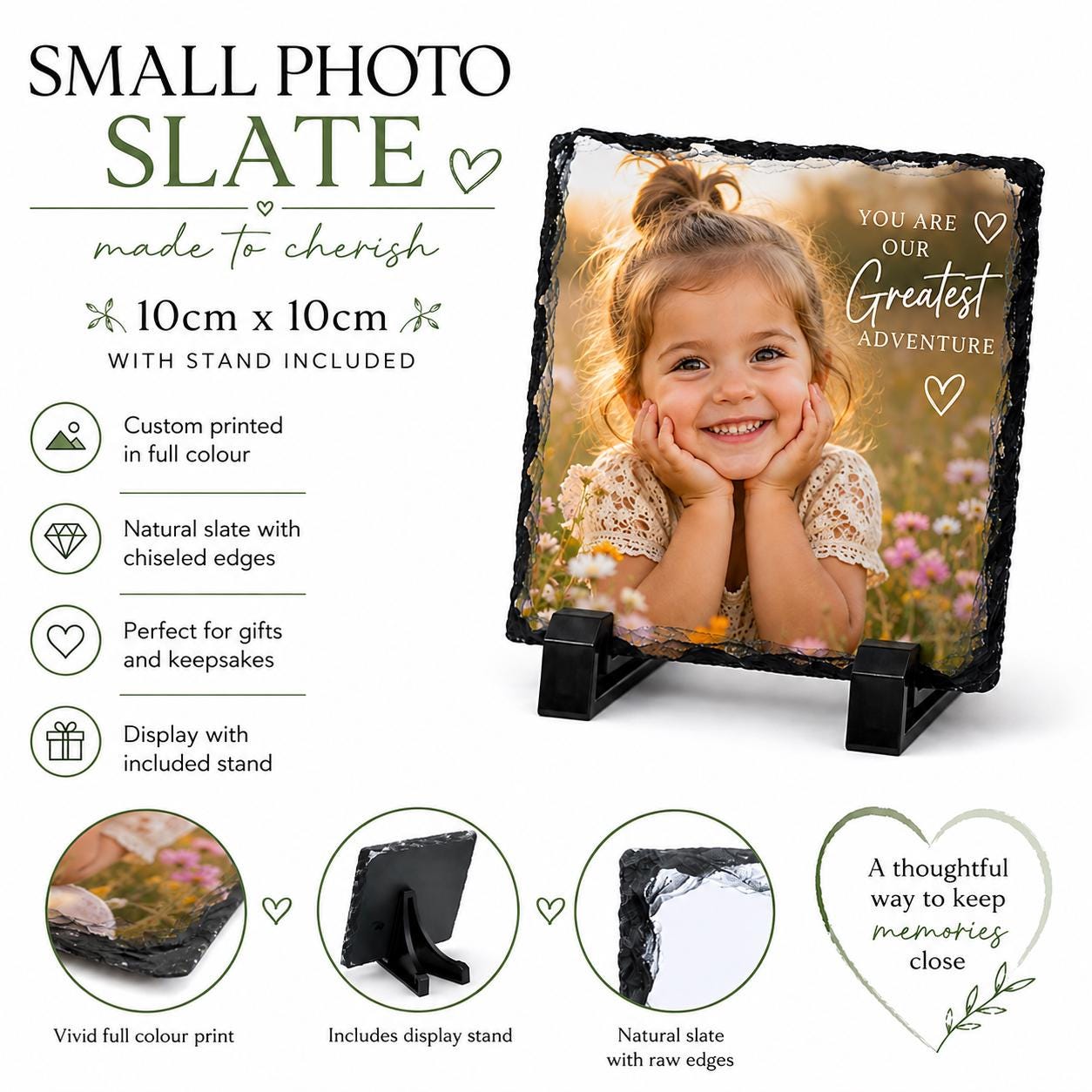 Personalised Small Photo Slate – 10cm x 10cm with Stand