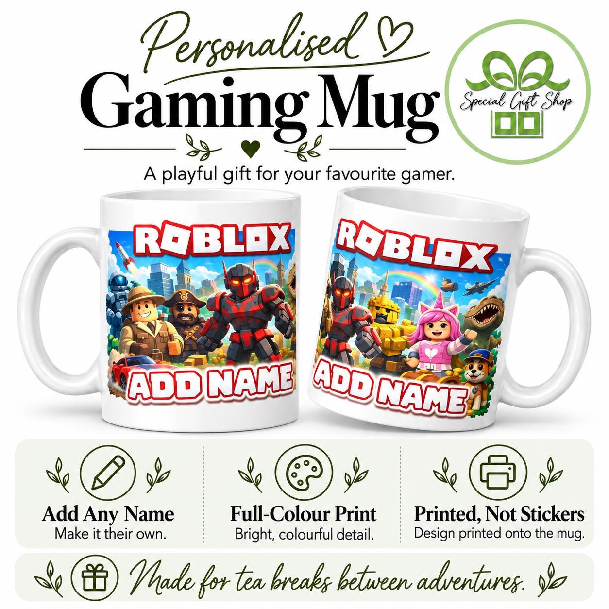 Personalised Roblox Gaming Mug, Custom Character Name Gift