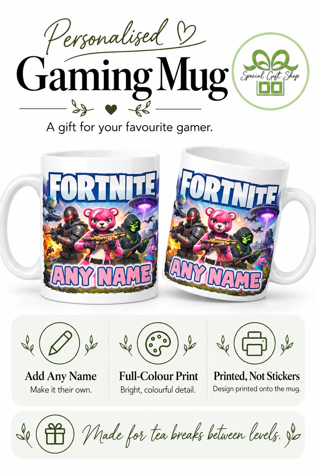 Personalised Gaming Mug, Custom Battle Royale Cup, Kids Gamer Gift (PINK)