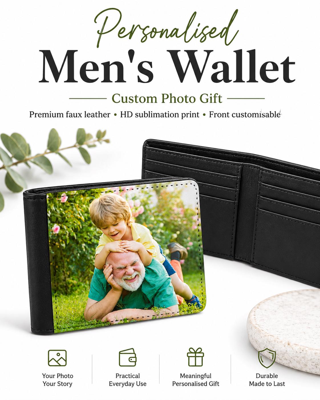 Personalised Men’s Black Bi-Fold Leather Wallet