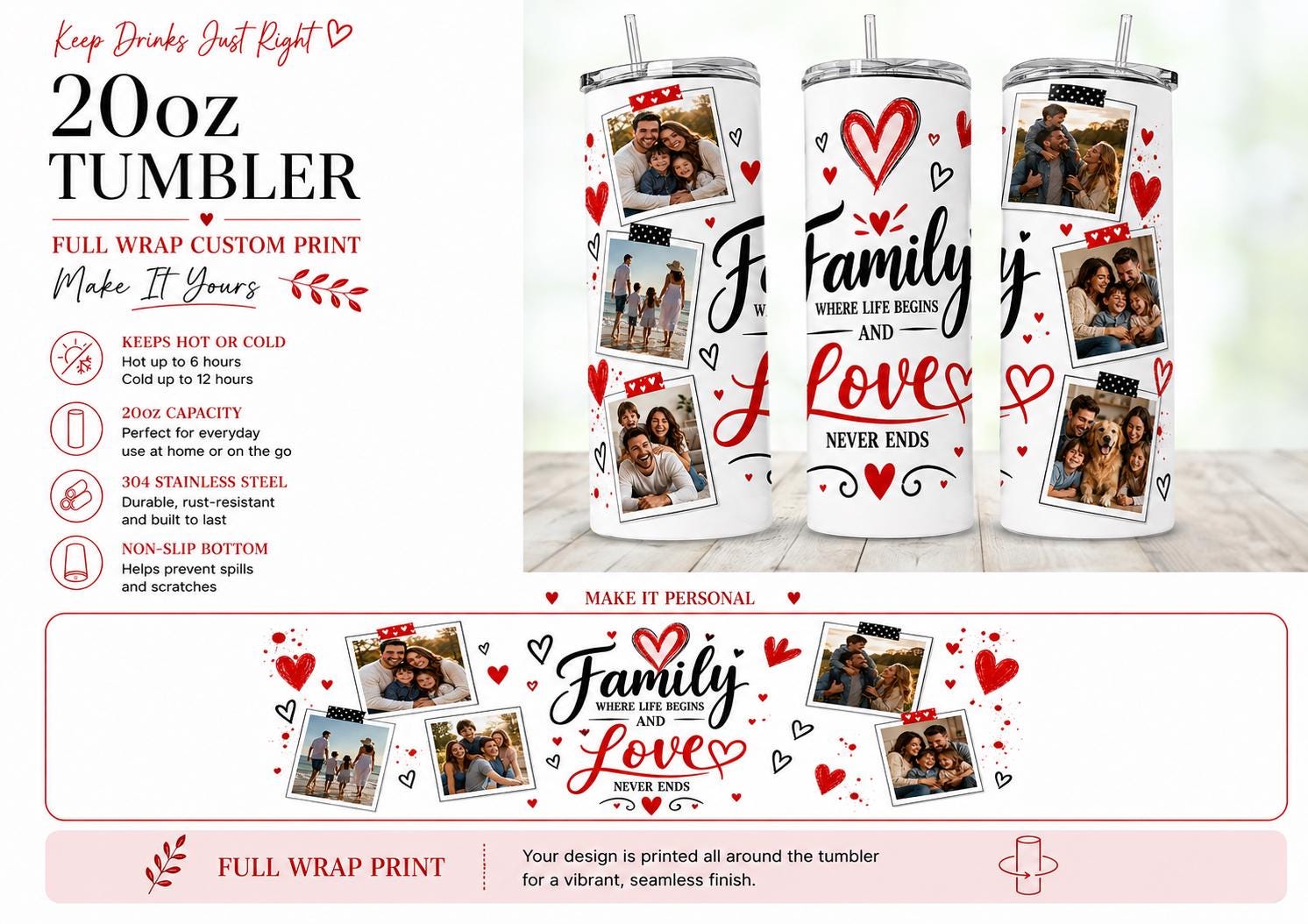 Personalised 20oz Full Wrap Tumbler – Custom Photo & Design Travel Cup