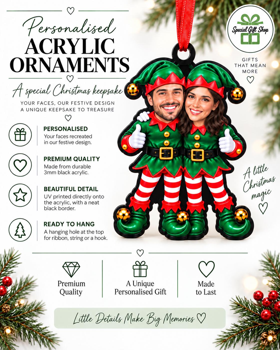 Personalised Face Christmas Elf Hanging Ornament – Custom Festive Keepsake