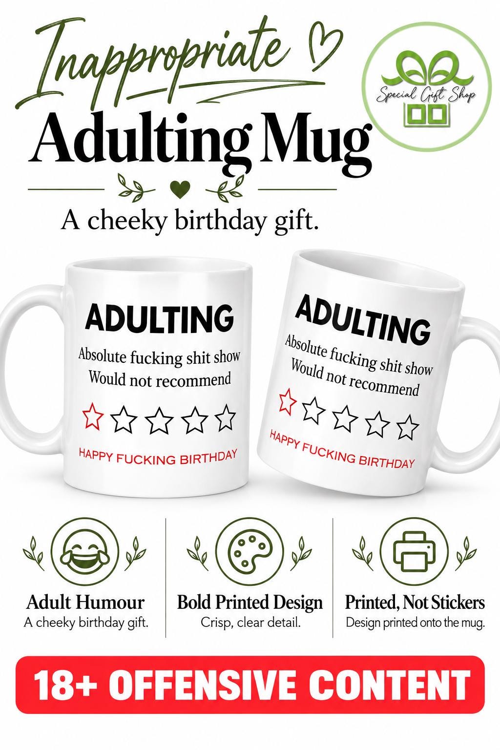 Adulting Disaster Mug, Funny Offensive Birthday Gift