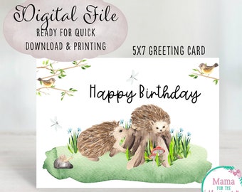 Printable Birthday Card Hedgehog Balloons Birthday Card - Etsy