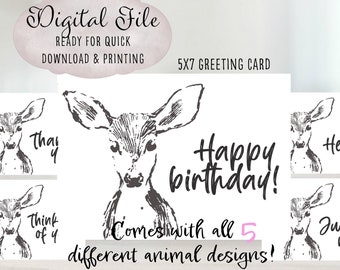 Minimalist Greeting Card, Black And White Greeting Card Printable, Deer Birthday Card, Simple Greeting Card, Digital Greeting Card, Card Set