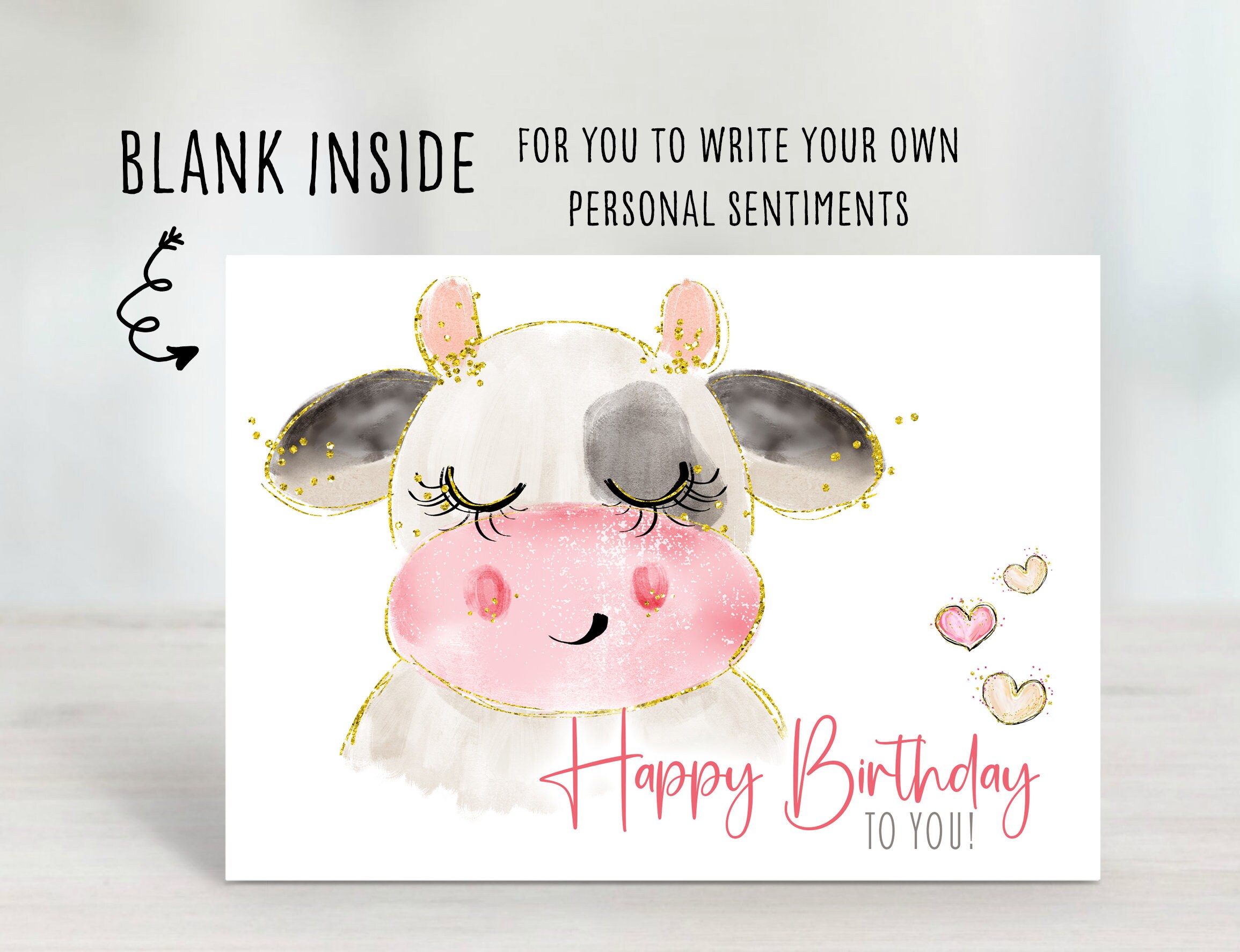 Cow Birthday Card Printable, Cow 1st Birthday Card for Girls, Cow Gifts ...