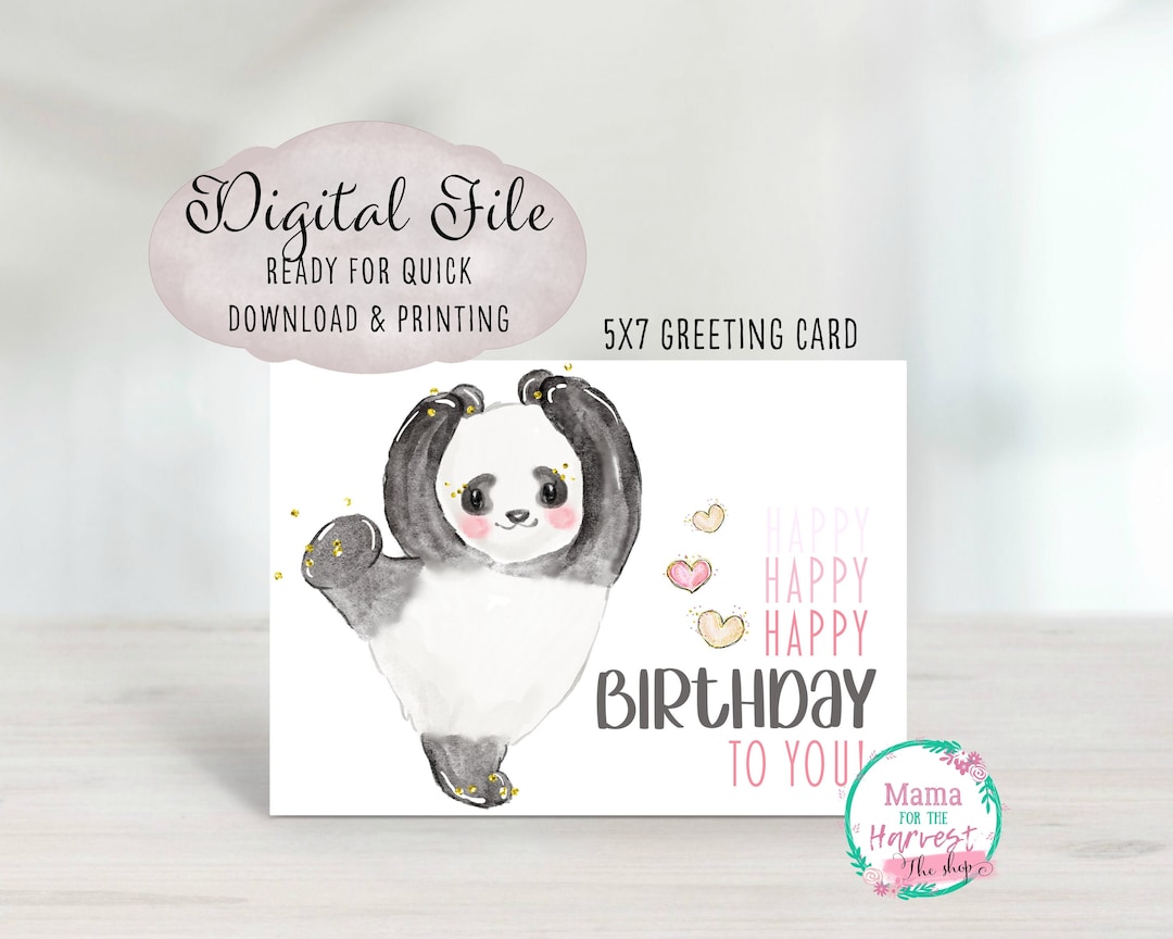 Panda Bear Birthday Card Printable, 1st Birthday Card for Girls, Panda ...