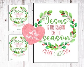 Jesus ist der Grund für die Jahreszeit druckbar, Christliche Weihnachten Geschenkanhänger digital, Weihnachtsgeschenk für Kirche, Kirche Weihnachten Geschenkanhänger