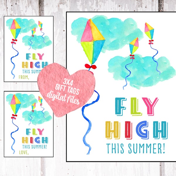 Summer Gift Tags Digital Download, Kite Gift Tags For Students Printable, Fly High Gift Tag, Kite Favor Tag, Kite Party Gift Tag, Kite Label