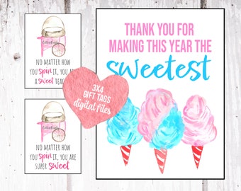 Cotton Candy Gift Tag For Teacher Digital, Teacher Thank You Tag Printable, Teacher Gift Tag, Teacher Appreciation Tags, Cotton Candy Tags