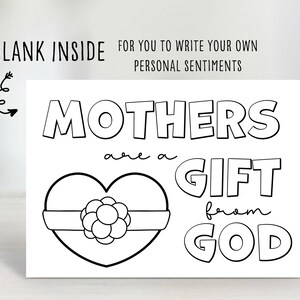 Christian Mother's Day Card Printable, Church Coloring Craft for Kid ...