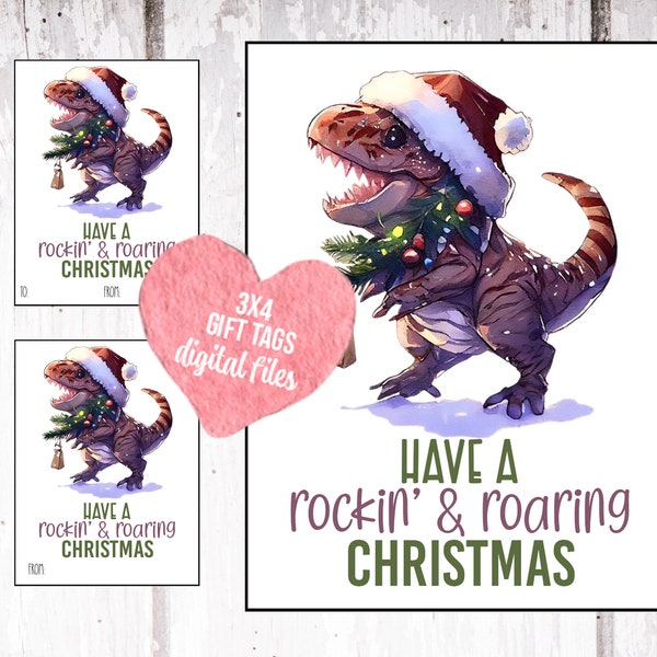 Dino Geschenkanhänger druckbar, T Rex Geschenkanhänger für Jungen, Geschenkanhänger Dino Weihnachten, Dino Geschenkanhänger