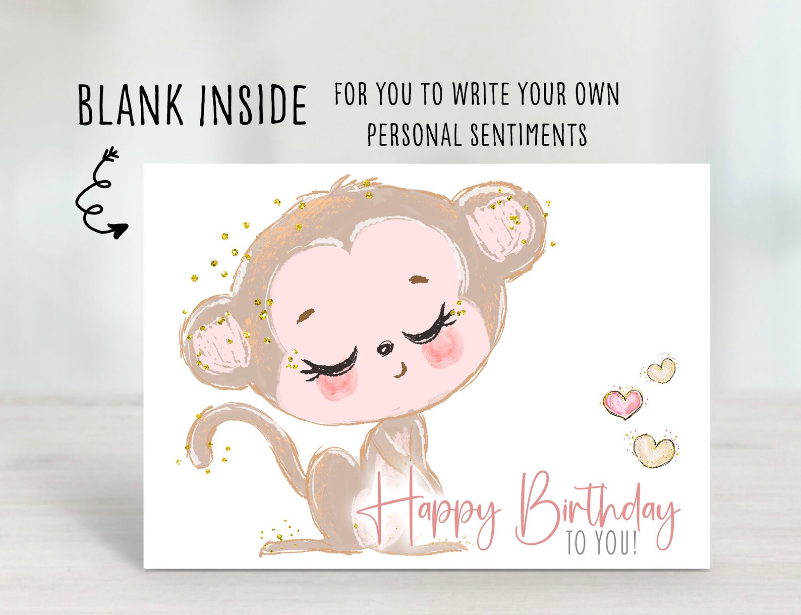 Monkey Birthday Card Printable, Monkey 1st Birthday Card for Girls