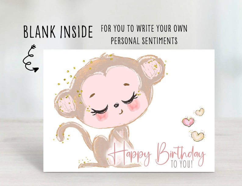 Monkey Birthday Card Printable, Monkey 1st Birthday Card for Girls ...
