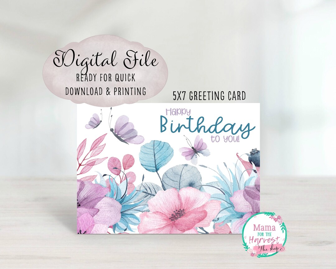 Butterfly Birthday Card Printable Birthday Card Digital - Etsy