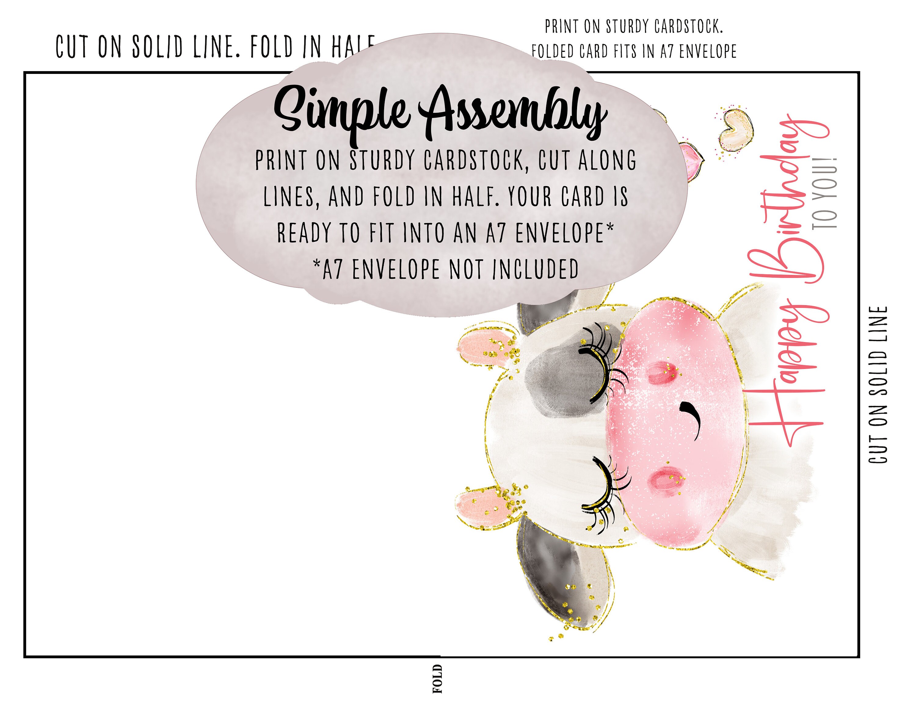 Cow Birthday Card Printable Cow 1st Birthday Card for Girls - Etsy