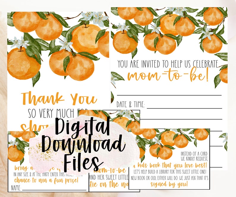 Cutie Baby Shower Invitation Printable Orange Baby Shower Theme Digital Gender Neutral Baby Shower Invitations Fill In The