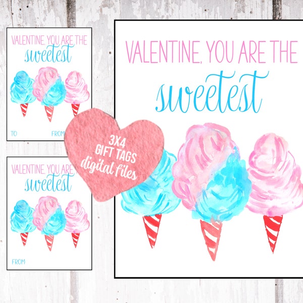 Cotton Candy Valentine's Day Gift Tags For Kids, Candy Valentine's Day Gift Tags, Valentine's Day Gifts For School, Gifts For Students