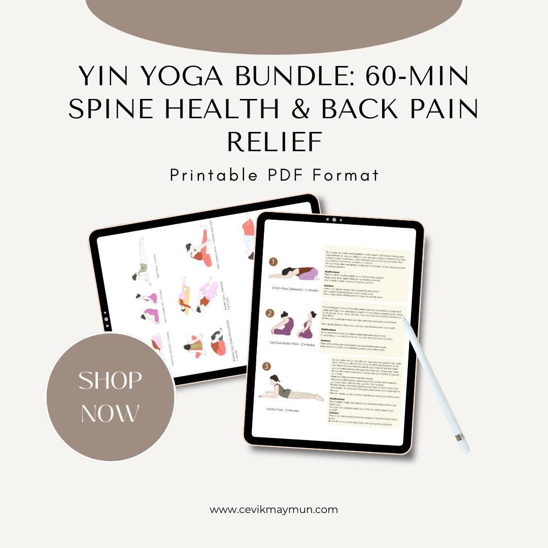 Yin Yoga Bundle | 60 Min Yoga for Back Pain and Spine Health | Illustrated Yin Yoga Poses | Digital Yoga Class Guide
