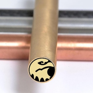 Hawk Mosaic Knife Pin: Brass, Fiber & Steel - Custom Handle Detail