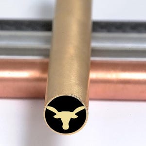Texas Longhorn Mosaic Knife Pin: Handmade Brass & Steel Handle Detail