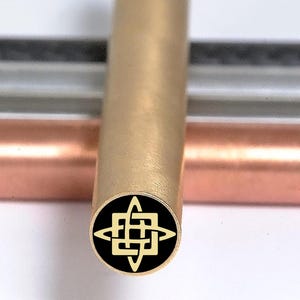 SVAROG SYMBOL Mosaic Knife Pin: Handmade Brass & Steel Handle Detail