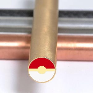 Handmade Pokeball Mosaic Knife Pin: Brass, Fiber & Stainless Steel