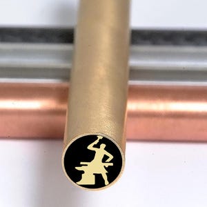 Blacksmith Mosaic Knife Pin: Brass, Fiber & Steel Handle Detail