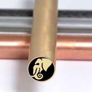 Handmade Mammoth Mosaic Knife Pin: Brass, Fiber & Stainless Steel